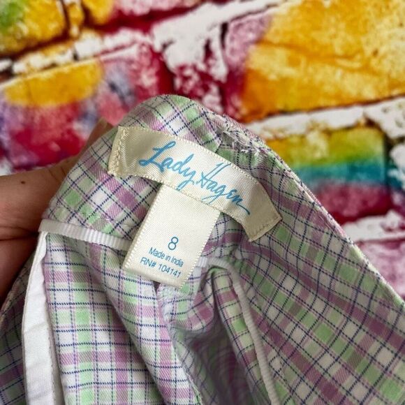 Lady Hagen Bermuda Length Pastel Colors Plaid Golf Shorts Size 8 - Picture 3 of 6